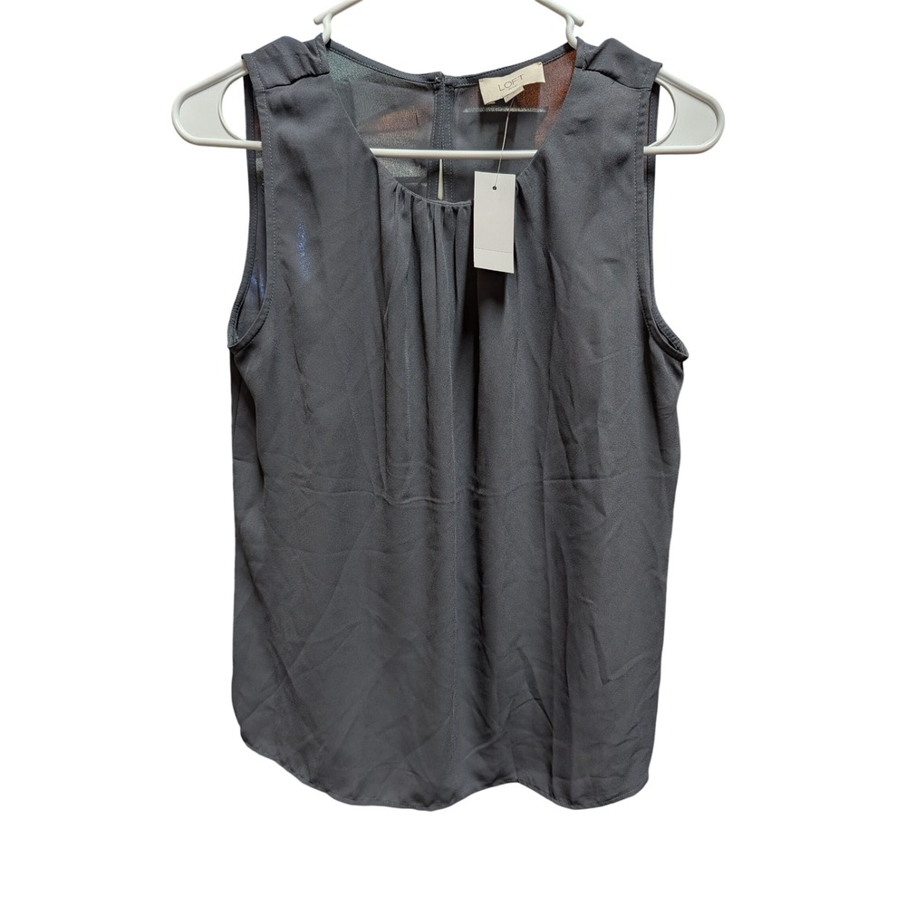 LOFT Outlet Sleeveless Blouse Womens Small Gray NWT Pleated Keyhole Back Shell